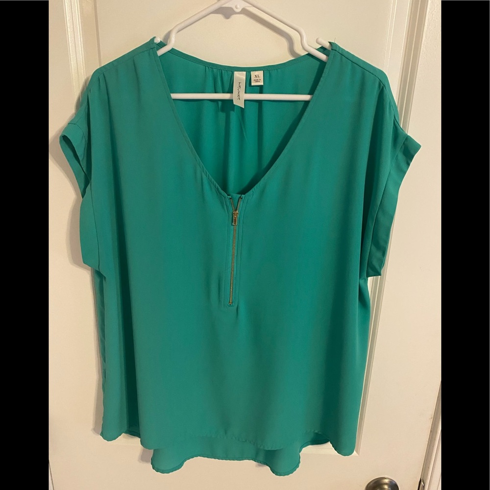Teal v neck blouse